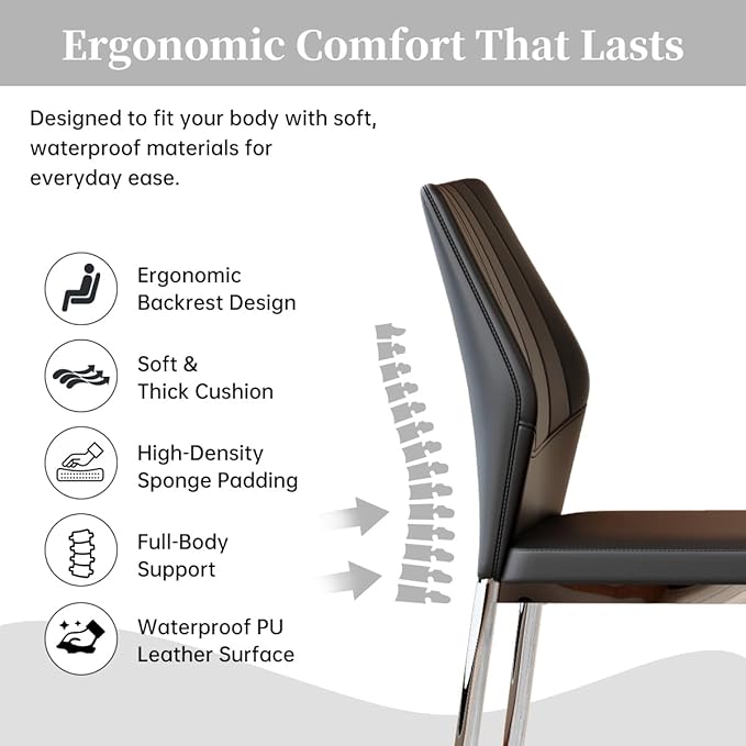 63" Modern Black Dining Table Set for 6 with Chairs, 7 Piece Rectangular Dining Room Table and 6 PU Leather Chairs, Kitchen Dining Set with Matte Wood Finish, Geometric Base, Easy Assembly