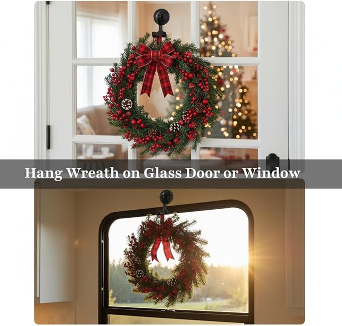 2-Pack Razor Holder for Shower with Suction Cup - Vacuum Wreath Hanger for Door, Wall, or Window, No Drill Adhesive Hook for Bathroom, Kitchen, Hotel - Black