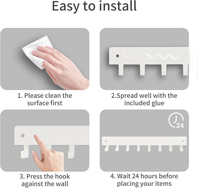 2 Pack Key Holder for Wall, Key Hooks with 8 Hooks Mount Keys on Wall, No Drilling Required, Holders Use for Living Room Kitchen Corridor Decor(White)