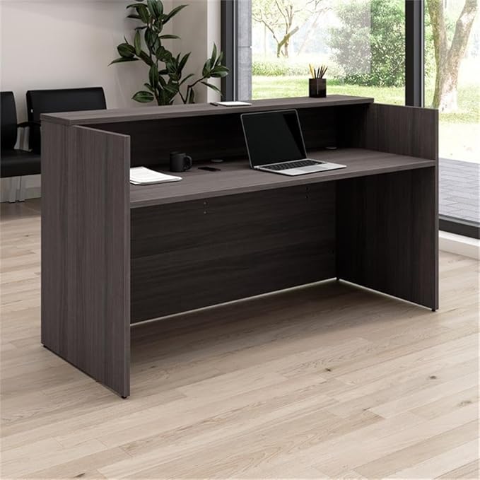 Bush Business Furniture Arrive 72W x 30D Reception Desk with Shelf in Storm Gray, Modern Receptionist Station for Office Waiting Room