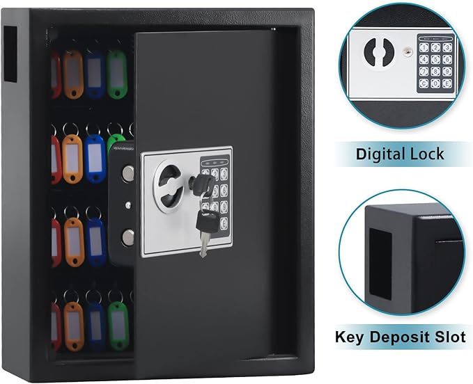 KYODOLED Electronic 40 Keys Cabinet Wall Mount, Digital Key Safe Lock Box, Large Security Lockbox for House Key, Heavy Duty Combination Lock Storage, 14.37'' X 11.8'' X3.93'' (Black,40 Keys)