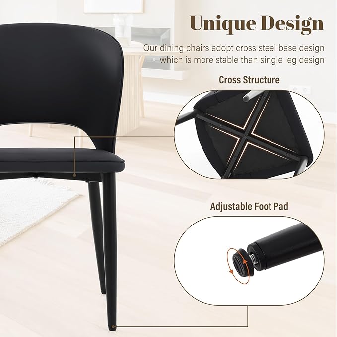 Homcosan Dining Chairs Set of 2, Modern Kitchen Chairs with Cross Structure & Exquisite Piping Design, Easy Assembly, Faux Leather Dining Room Chairs for Living Room Lounge, Bedroom, Black