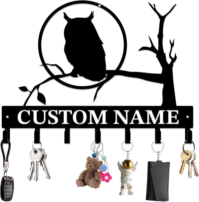 Personalized Custom Name Birds of Trees Wall Key Hooks,Metal Birds of Trees Art Clothes Hooks,Metal Birds of Trees Wall Home Storage Decorative,For Front Door, Hallway, Kitchen, Bedroom (Style J)