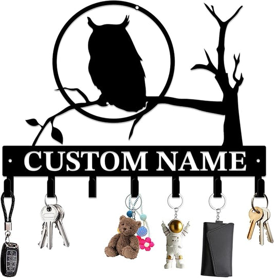 Personalized Custom Name Birds of Trees Wall Key Hooks,Metal Birds of Trees Art Clothes Hooks,Metal Birds of Trees Wall Home Storage Decorative,For Front Door, Hallway, Kitchen, Bedroom (Style J)