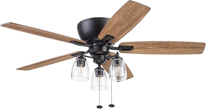 Prominence Home Arthur, 52 inch Industrial Farmhouse Flush Mount LED Ceiling Fan with Light, Pull Chain, Three Mounting Options, Dual Finish Blades, Reversible Motor - 51486-01 (Espresso)