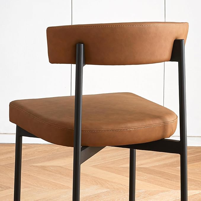 Brown Faux Leather Dining Chairs Set of 2, Armless Upholstered Kitchen Chair,Modern Dining Room Chair with Curved Backrest
