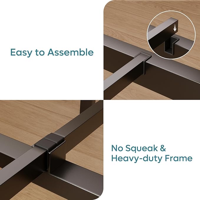 Bestier Full Bed Frame with Headboard Storage and Charging Station, Walnut Platform Bed Frame with LED Light, Non-Slip Metal Bed Frame Full Size, Noise-Free, Easy Assembly, Walnut