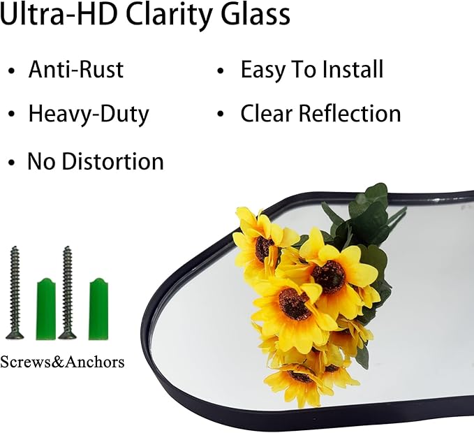 Irregular Mirror Full Length, 63"x29" Large Asymmetrical Wall Mirror for Dressing, Modern Black Metal Frame Abstract Wall Mirrors for Living Room Bathroom Bedroom Hallway Entryway