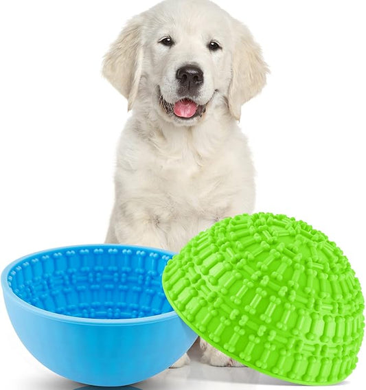Patelai 2 Pcs Dog Enrichment Lick Bowls Silicone Freeze Bowls Interactive Cat Licking Mats Slow Feeders for Pet Oral Health Boredom Anxiety Relief, Wobble or Stay Put(Green, Blue,Bone)