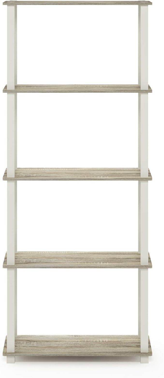 Furinno Turn-N-Tube 5-Tier Multipurpose Shelf / Display Rack / Storage Shelf / Bookshelf, Square Tubes, Sonoma Oak/White