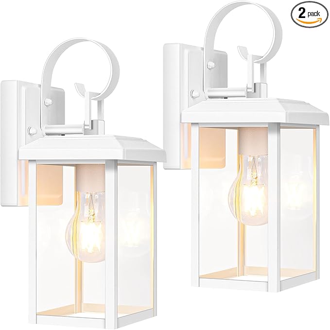 BesLowe 2-Pack Outdoor Wall Light Fixtures, Exterior Lighting Fixtures Wall Mount, Waterproof Porch Lights Outdoor Wall Sconces Lanterns, Modern Outside Lights for House Front Door Garage, White