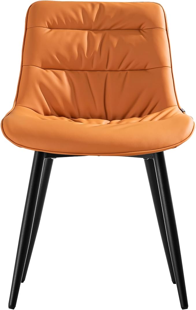 Kidol & Shellder Dining Chairs Set of 2, Modern Upholstered Faux Leather Kitchen Side Chairs with Comfortable Back - Mid-Century Armless Chair for Dining living Room Bedrooms, with Metal Legs (Orange)