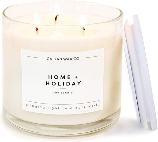 Calyan Wax Co. Home & Holiday 3 Wick Scented Candle - 43 Hour Burn - Luxury 3 Wick Soy Candles - Non Toxic Soy Wax Candles - Long Lasting Large Glass Jar Candle for Home - 14.9oz