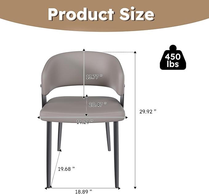 Dining Chairs Set of 2, Modern PU Leather Kitchen with Metal Legs - Ergonomic Armrests, Comfortable Sponge Cushion, Sturdy Frame for Dining Room