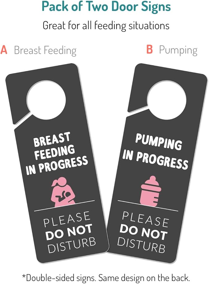 Breastfeeding Door Sign, 2 Pack (Printed on Both Sides), 9.3″x3.5″ PVC Plastic, Breastfeeding for Work, Pumping for Work, Pumping in Progress