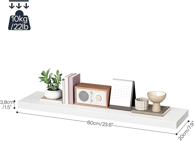 HOOBRO Floating Shelves for Wall, Wall Mounted Shelf Set of 2, 31.5" Hanging Shelf with Invisible Brackets, for Wall in Bathroom, Bedroom, Toilet, Kitchen, Living Room, Office, White WT80BJP201