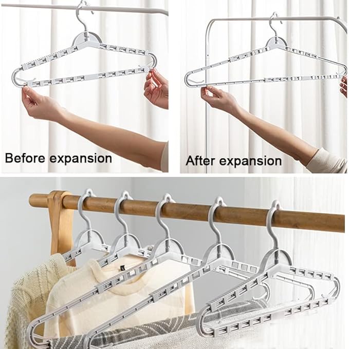 4 Pack Extra Large Hangers Enlarge Adjustable Shoulder 16.5"-26" Drying Hanger Sturdy for Wide Polos Tops Cardigans Quilt Bath Towel Big and Tall Shirts (Light Gray)