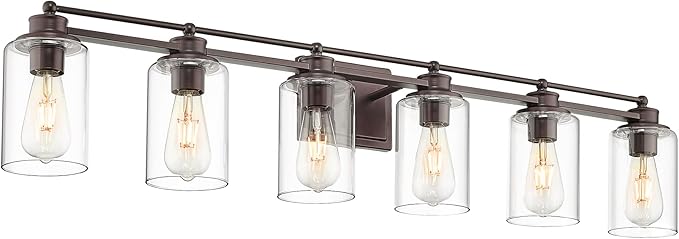 HWH Bathroom Lighting Fixtures Over Mirror 6 Light Oil-Rubbed Bronze Wall Vanity Lights with Clear Glass Shade, 5HLT63B-6W ORB