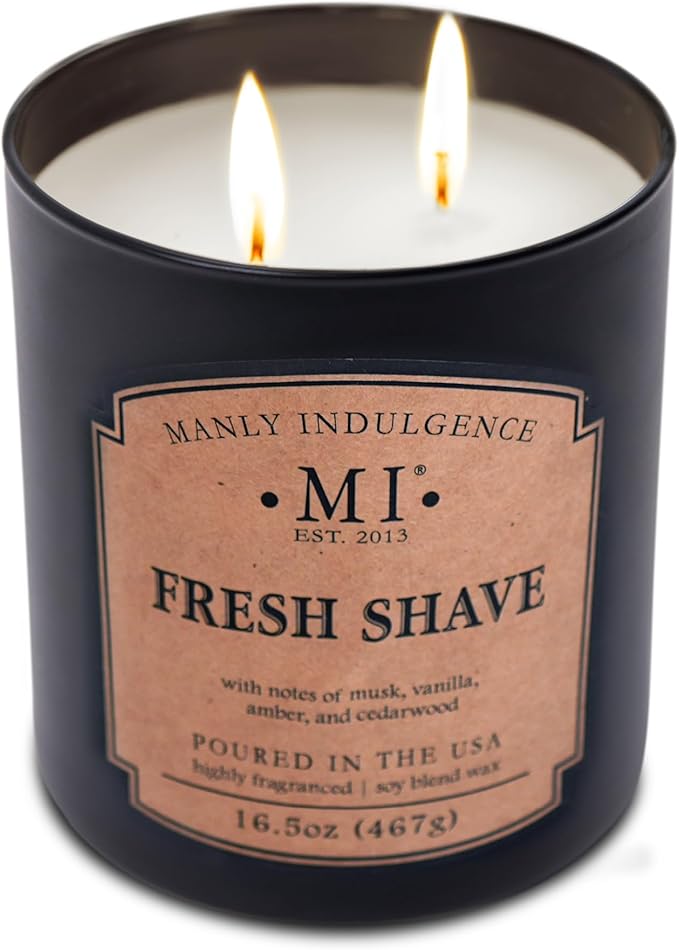 Manly Indulgence Fresh Shave Scented Candles for Men, 2 Wick, 16.5 oz, Premium Soy Blend Wax, 60H Burn, Candles for Home Scented - Made in The USA