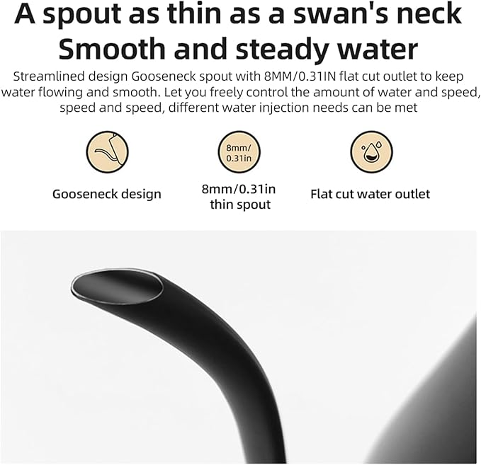 1200W Electric Gooseneck Kettle, 0.9L Temperature Control Stainless Steel Inner, Quick Heating Electric Kettles for Pour Over Coffee, Brew Tea, Boil Hot Water with Dry Burn (US Plug)