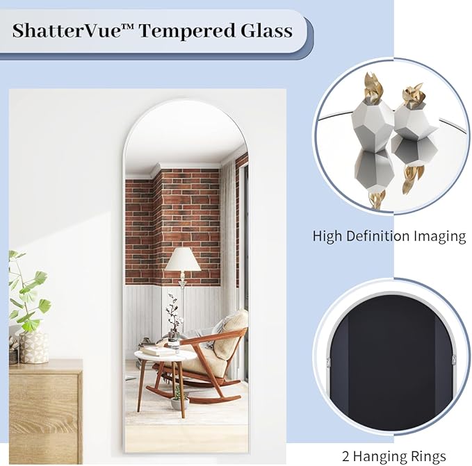 BEAUTYPEAK 64"x21" Arch Full Body Floor Mirror, Full Length Mirror Hanging or Leaning Arched-Top, Wall Mirrors with Stand for Bedroom, Dressing Room, Silver