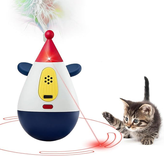 Laser Cat Toys for Indoor Cats, Automatic Interactive Cat Toy, Rechargeable 360° Auto-Spin Self-Balancing Laser Pointer with Catnip Hole & Feather, 3-Speed Random Trajectories for Bored Cats