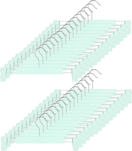 Clothes Pants Hangers, Space-Saving Skirt Holders with 360 ° Swivel Hooks, Adjustable Clips, Trouser Hangers, Clothes Coat Garment Jeans Hangers (30 Pack, Green)