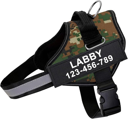 Custom No Pull Dog Harness with Name and Phone Number, Reflective Heavy Duty Personalized Pet Vest, Breathable Adjustable Harness to Prevent Tugging, Pulling or Choking