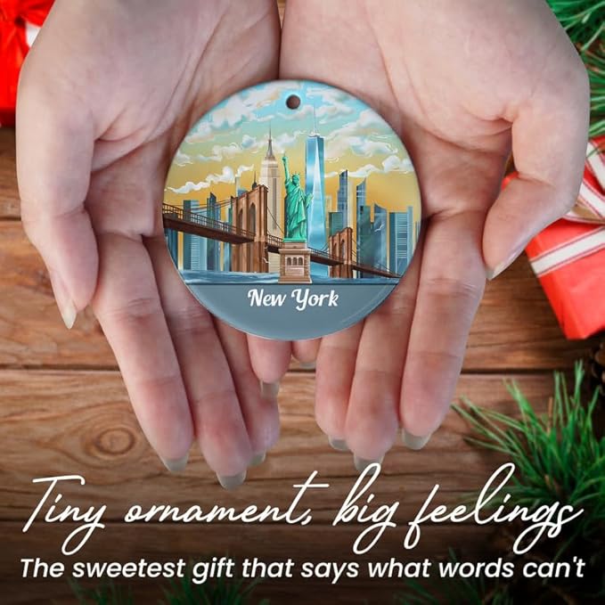 FLAGWIX New York Christmas Ornament 2025 - Ceramic Ornaments for Tree Decorations - Christmas Decortions Indoor, New York Gifts for Men Women, Statue of Liberty Ornament Gifts for Women Family Friends