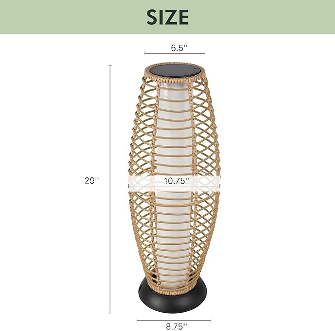 Solar Yard Outdoor Floor Lamp 2-Pack Solar Lights Solar Powered Lantern Weather-Resistant Wicker Deck Lights, Lamp Large for Patio Garden (Austin Natural Brown, 2PCS)