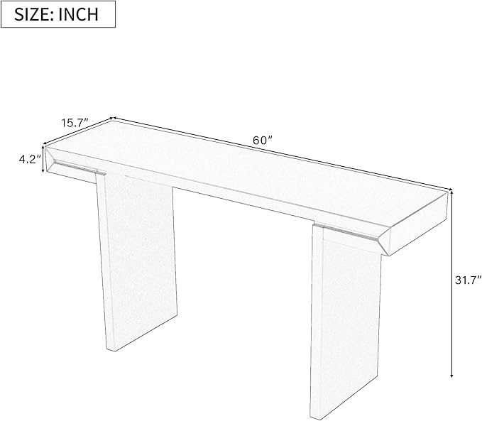 60-Inch Modern Console Table, Black MDF U-Style Design with Geometric Clean Lines, Adjustable Feet, Painted Finish for Living Room, Entryway, Hallway, 60 x 15.7 x 31.7 Inches