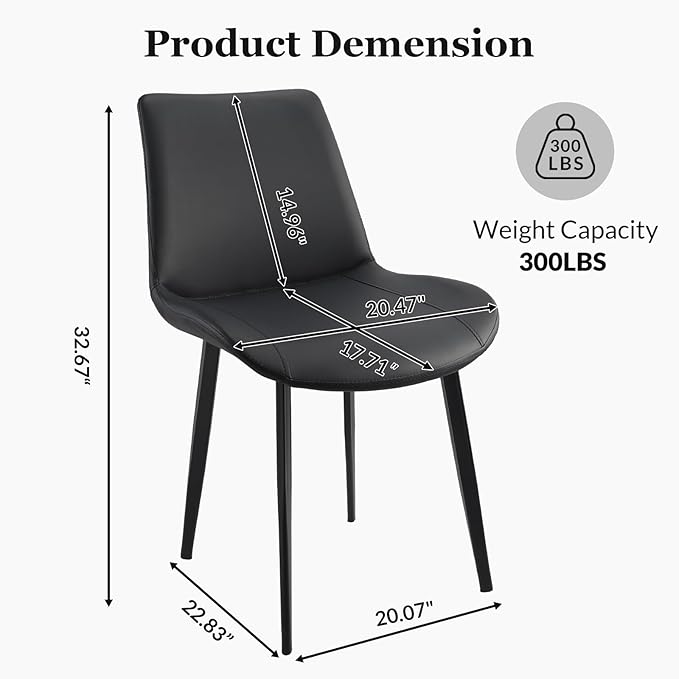 Dining Chairs, Modern PU Leather Dining Room Chair with Sturdy Metal Legs, Upholstered Seat Dinner Chairs Accent Side Chairs for Indoor Kitchen Living Room (Black, Set of 6)