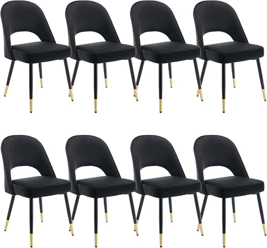 DUOMAY Modern Dining Chair Set of 8 with Open Back, Velvet Upholstered Armless Chair with Metal Frame Side Chair for Kitchen Dining Room Living Room, Black