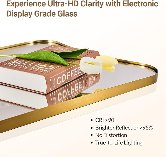 ANDY STAR 30x48 Inch Brushed Gold Mirror, Large Asymmetrical Wall Mirror, Antique Gold Mirror in Anti-Rust Stainless Steel Frame, Unique Designed Frame Ideal for Home Remodel