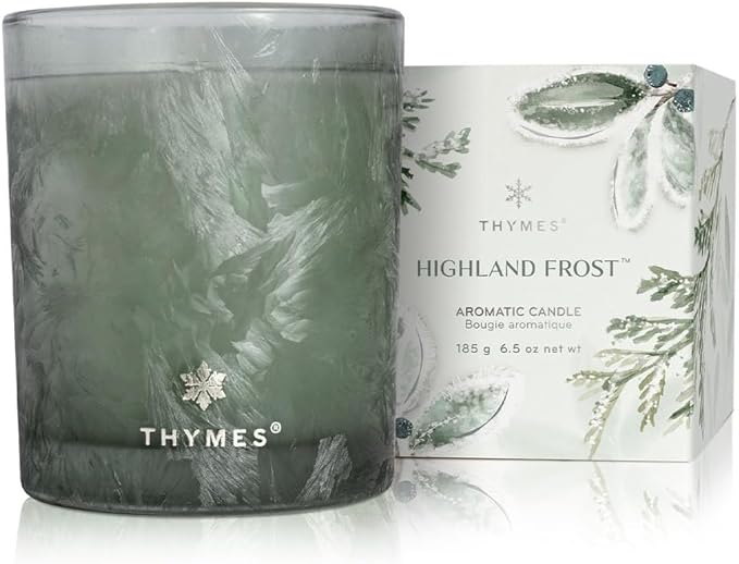 Thymes Scented Candles for Home Decor - Luxury Home Fragrance Gifts for Women & Men - Winter Candles with Crisp Notes of Sage, Eucalyptus, & Cypress Needles - Sage-Green (Highland Frost, 6.5 oz)