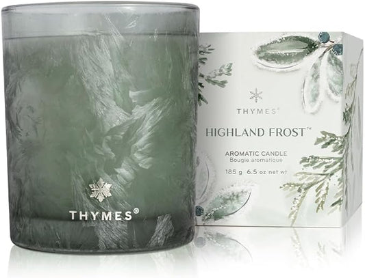 Thymes Scented Candles for Home Decor - Luxury Home Fragrance Gifts for Women & Men - Winter Candles with Crisp Notes of Sage, Eucalyptus, & Cypress Needles - Sage-Green (Highland Frost, 6.5 oz)