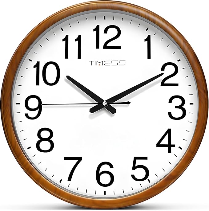 Wall Clock, Classic Wood Style Finish, 18 Inch Non-Ticking Silent Battery Operated Analog Clock, Ideal Retro Decor for Home, Bedroom, Living Room, Kitchen, Bathroom, Office(Wood Yellow)