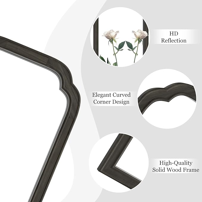 HOMECOOKIN Wood Bathroom Mirrors for Wall Mounted, 16" x 20" Rustic Wood Frame Wall Mirrors Decorative for Living Room or Bedroom Vanity Mirror (Black) B