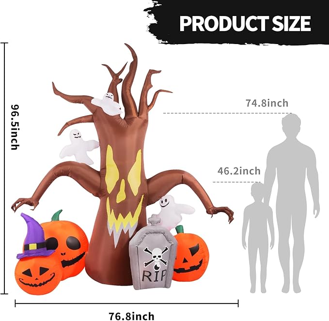Max Fun 8FT Halloween Inflatables Decorations Inflatable Dead Tree Outdoor Decorations with LED Lights Built-in Blow Up Yard Decoration Pumpkin Ghost for Outdoor Garden Lawn(8Ft-Halloween Dead Tree)