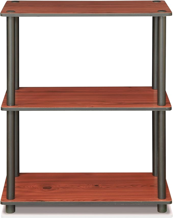 Furinno TURN-N-TUBE Storage Shelves, 3-Tier Book Shelf, Corner Shelf, Toolless Open Shelves, for Organization and Storage, Living Room, Garage, Home Office, Dark Cherry