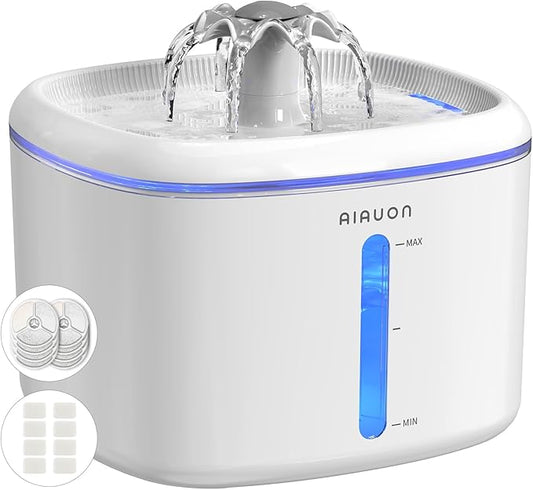 Cat Water Fountain，2.5L/84oz Pet Cat Fountain – Ultra Quiet Upgraded Automatic Pet Water Dispenser with 8 Replaceable Filters, Indoor Cat & Dog Drinking Bowl-W (W01Pro)