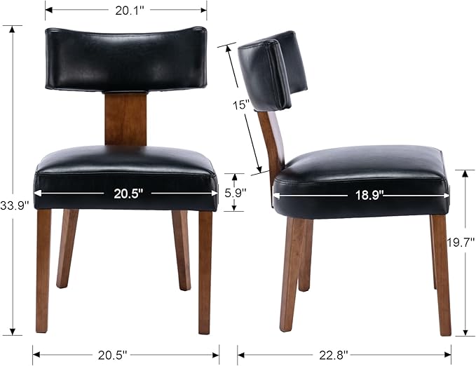 Mid Century Modern Dining Chairs Set of 2 PU Leather Upholstered Side Chairs, Modern Kitchen Armless Parson Chairs Solid Wood Dining Chairs, Black