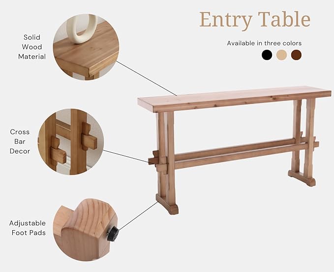 chairus 59" Long Console Table Farmhouse Narrow Sofa Table with Crossbar Solid Wood Entryway Table for Living Room/Hallway/Entrance, Natural