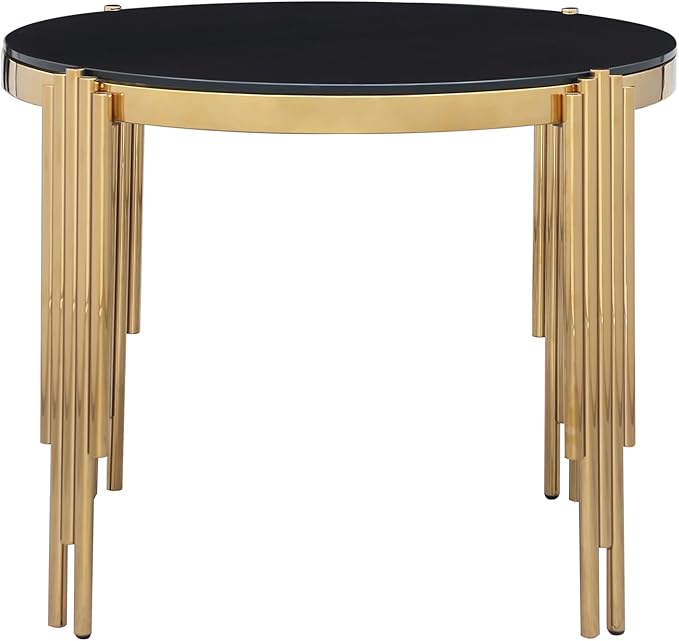 Round Glass Dining Table, Circle Glass Kitchen Table w/Tempered Glass Tabletop and Stainless Steel Gold Legs, Modern Glass Dining Room Table for Home, Kitchen, Dining Room