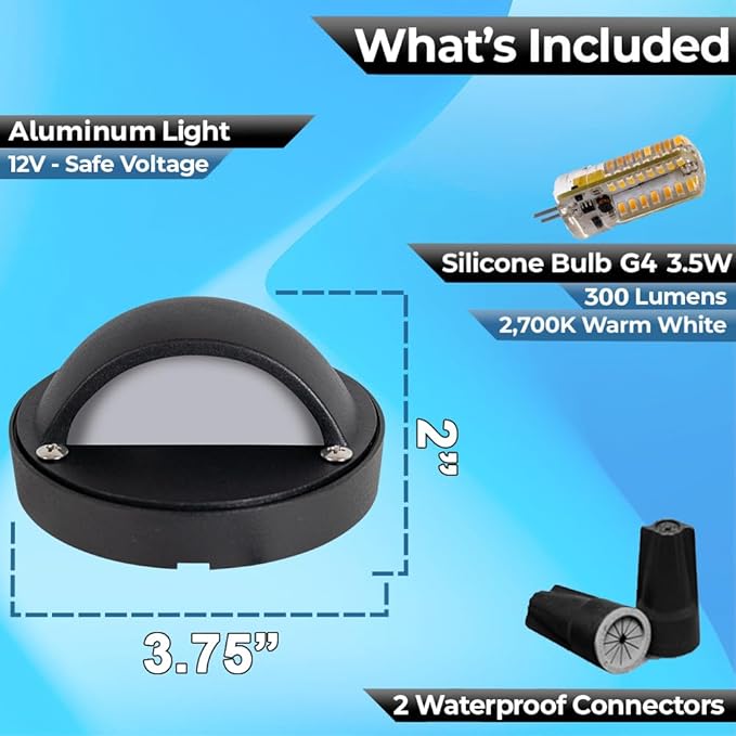 Outdoor Deck Lights Aluminum Stair Lights - LED Step Lights Low Voltage Landscape Lights, Aluminum Stairway Lighting, Outdoor Fence lights, Paver Lights, Hardscape Lighting with LED Bulb (3.13" Wide)