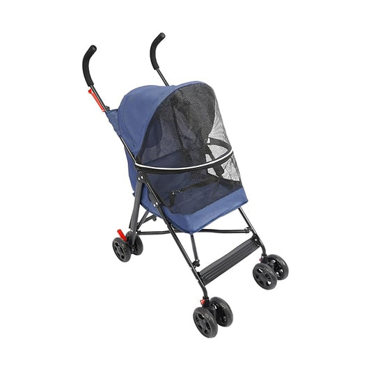Pet Travel Stroller 22 * 18 * 38in, Pet Stroller Made of Oxford Cloth, Spray Molding Foldable, Small Dog Strollers Cat Cage Jogger Travel Carrier Breathable and Visible 22 Lbs Capacity(Blue)