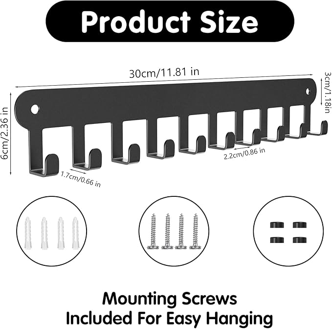 2 Pack Key Holder Wall Mount, Key Holder for Wall,Key Wall Holder, Key Hooks Hanging Keys, Key Hanger Wall Mount with 10 Hooks, Key Rack for Living Room, Kitchen, or Bathroo