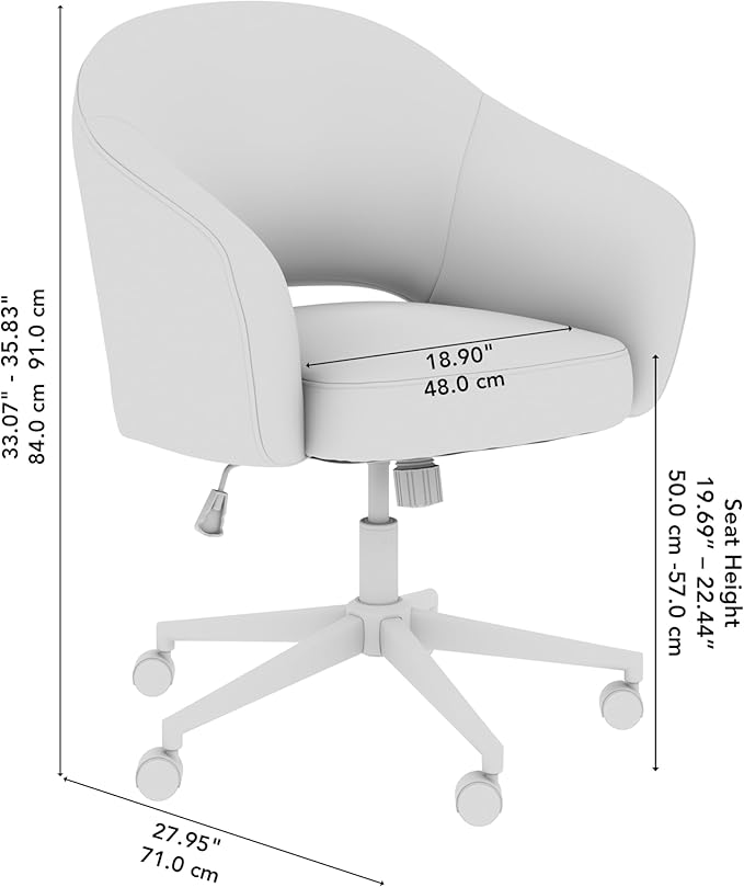 Bush Furniture Mid Century Modern Desk Chair for Home Office, Adjustable Seating with Wheels and Swivel Base, Fairfax Collection, Light Cream Fabric Upholstery