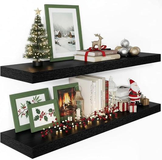 Vivelove 12" Deep Floating Shelves for Wall 36 Inches Long, 2 in Thick Wall Shelves, Shelf for Bedroom, Bathroom, Living Room, Kitchen, Office, Modern Home Decor, 36" X 12" X 2", Set of 2, Black