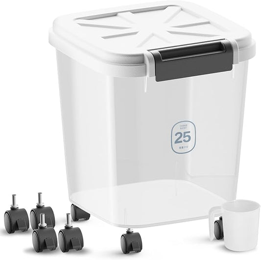 Rice Dispenser - 50LBS/25KG/20Qt Rice Container Food Cereal Container Bins with Measuring Cup for Household Pantry Organization (50 LBS)